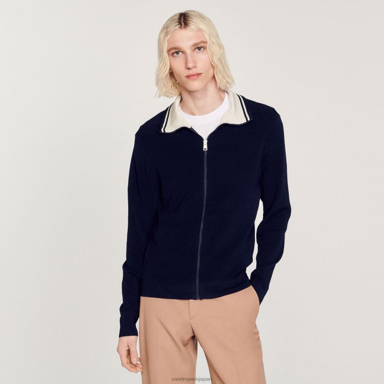jp Sandro Paris 男性 ジッパーカーディガン ネイビーブルー 20D4B727 衣服