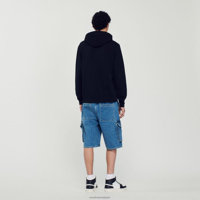 jp Sandro Paris 男性 ウサギプリントパーカー 黒 20D4B731 衣服