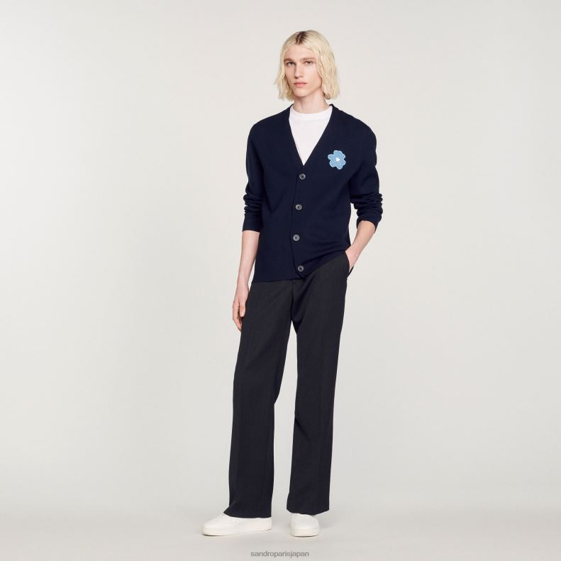 jp Sandro Paris 男性 フラワーパッチカーディガン ネイビーブルー 20D4B732 衣服