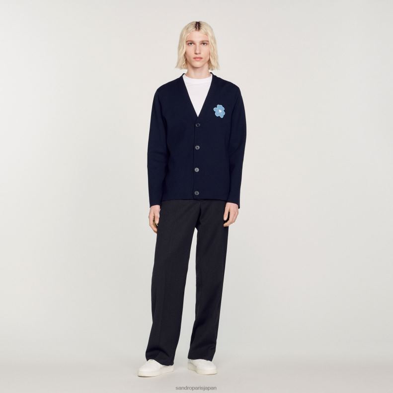 jp Sandro Paris 男性 フラワーパッチカーディガン ネイビーブルー 20D4B732 衣服