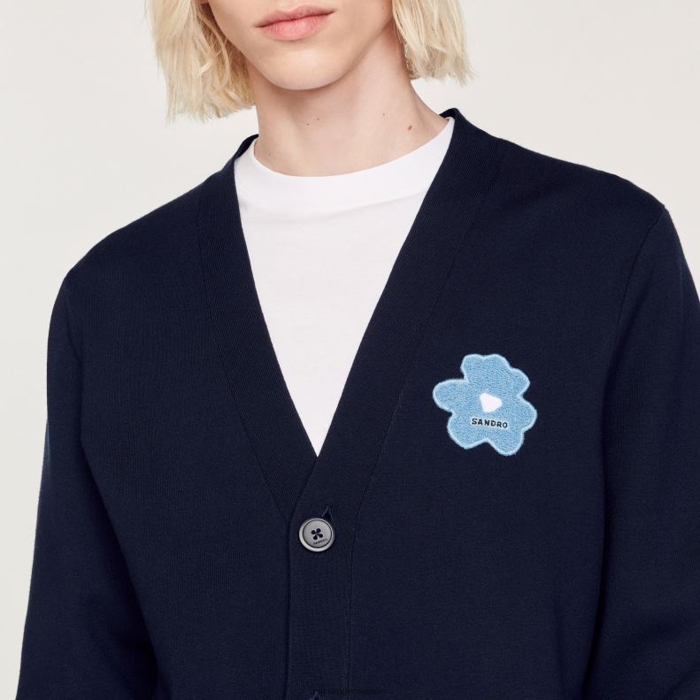 jp Sandro Paris 男性 フラワーパッチカーディガン ネイビーブルー 20D4B732 衣服