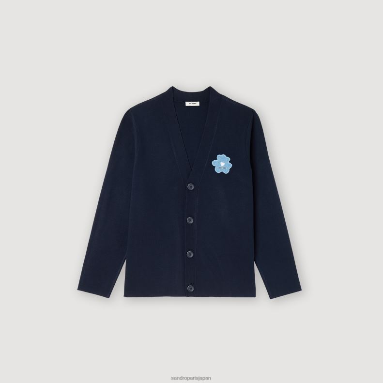 jp Sandro Paris 男性 フラワーパッチカーディガン ネイビーブルー 20D4B732 衣服