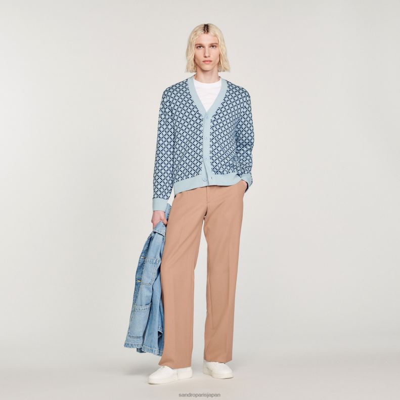 jp Sandro Paris 男性 スクエアクロスジャカードカーディガン 青 20D4B735 衣服