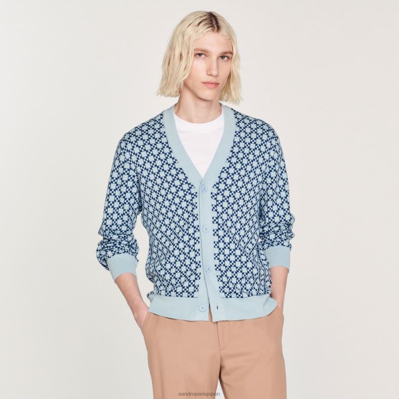 jp Sandro Paris 男性 スクエアクロスジャカードカーディガン 青 20D4B735 衣服