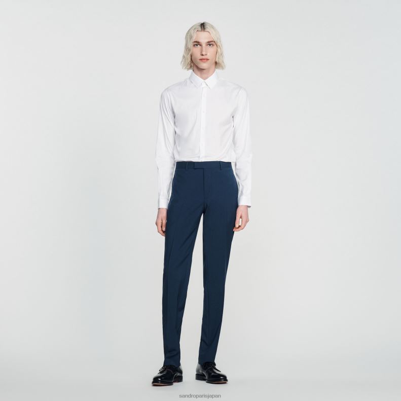jp Sandro Paris 男性 ストレッチウールスーツパンツ 青 20D4B737 衣服