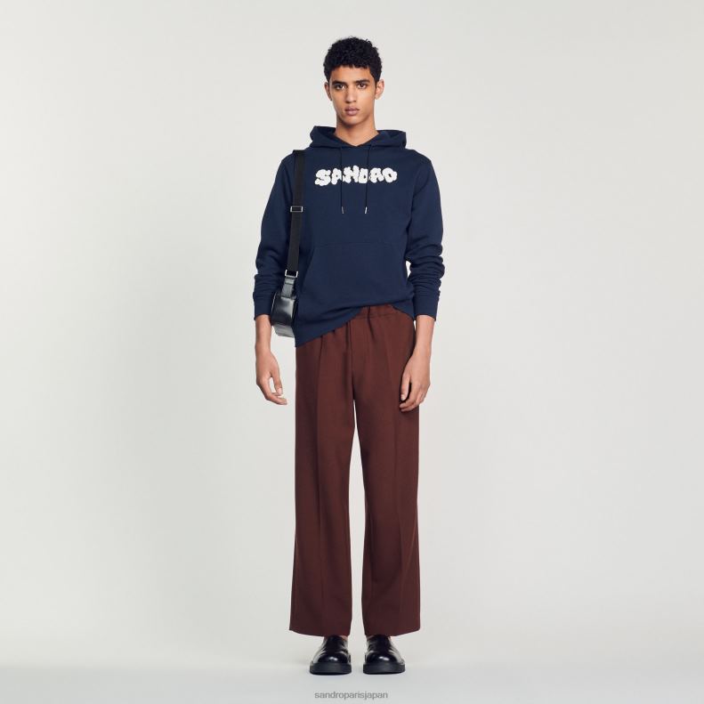 jp Sandro Paris 男性 刺繍入りパーカー ネイビーブルー 20D4B740 衣服