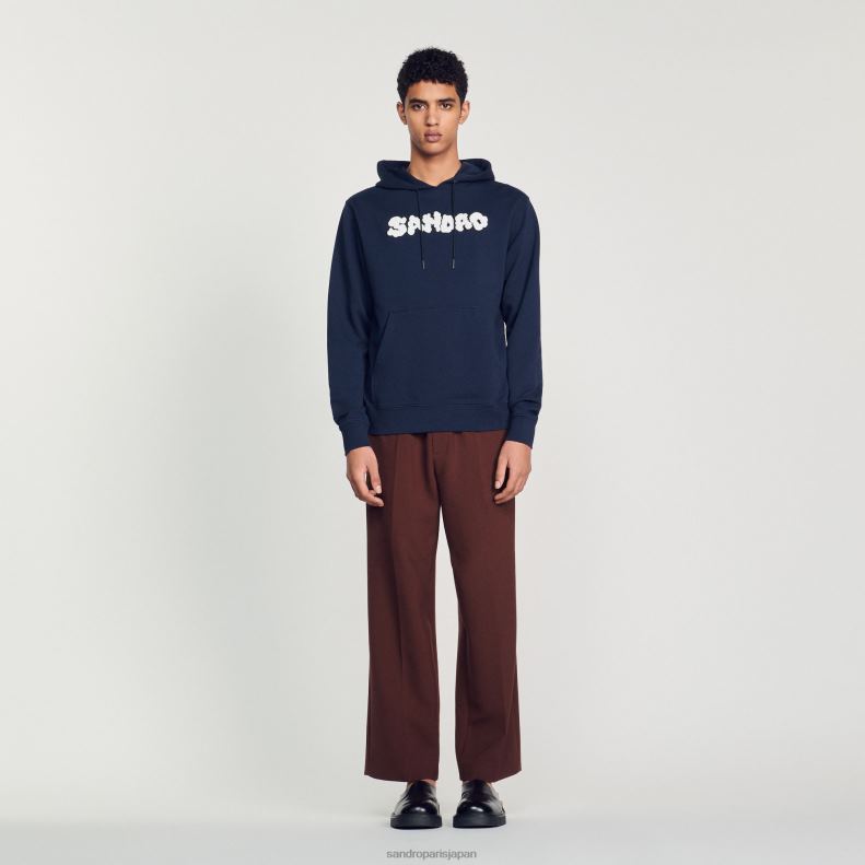jp Sandro Paris 男性 刺繍入りパーカー ネイビーブルー 20D4B740 衣服