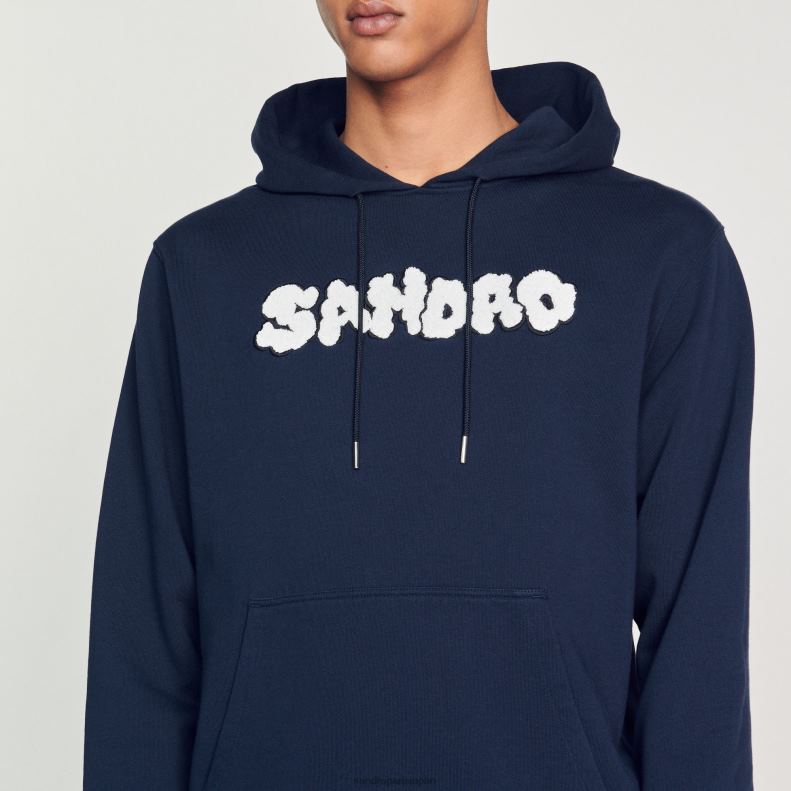 jp Sandro Paris 男性 刺繍入りパーカー ネイビーブルー 20D4B740 衣服