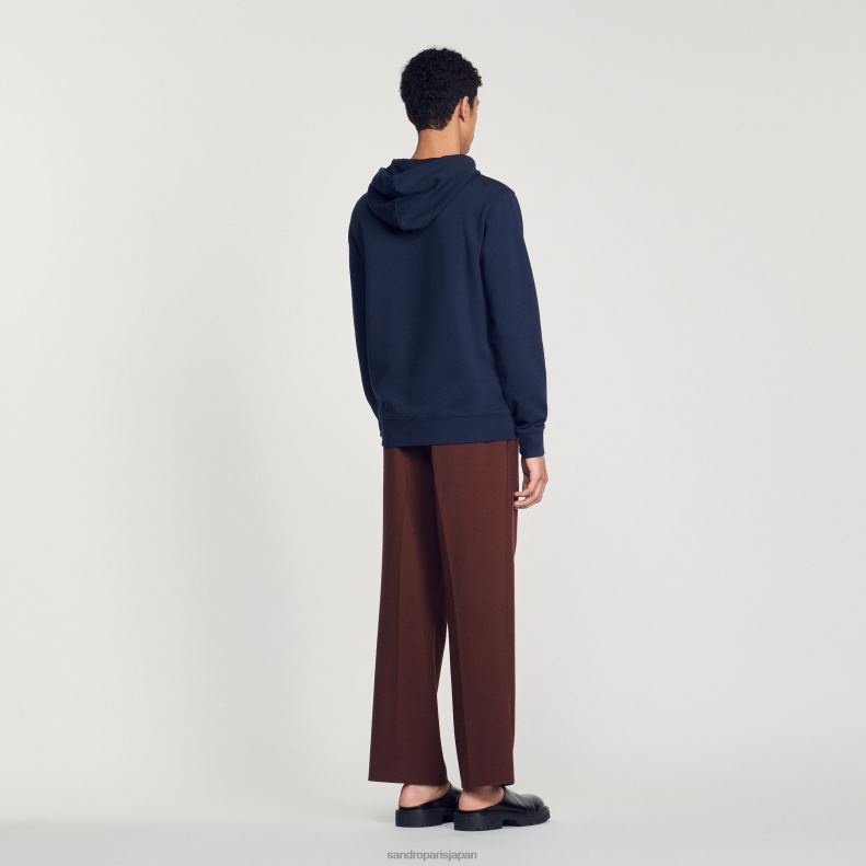 jp Sandro Paris 男性 刺繍入りパーカー ネイビーブルー 20D4B740 衣服