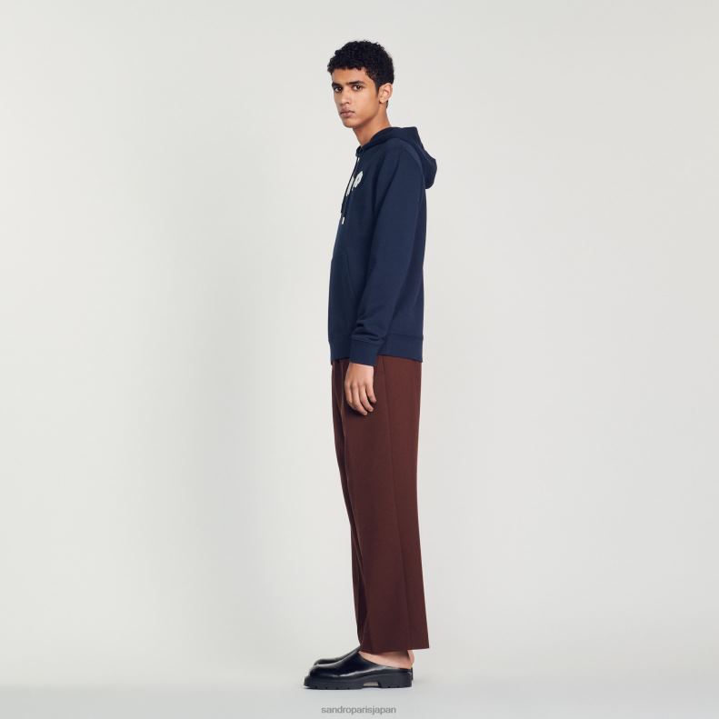jp Sandro Paris 男性 刺繍入りパーカー ネイビーブルー 20D4B740 衣服