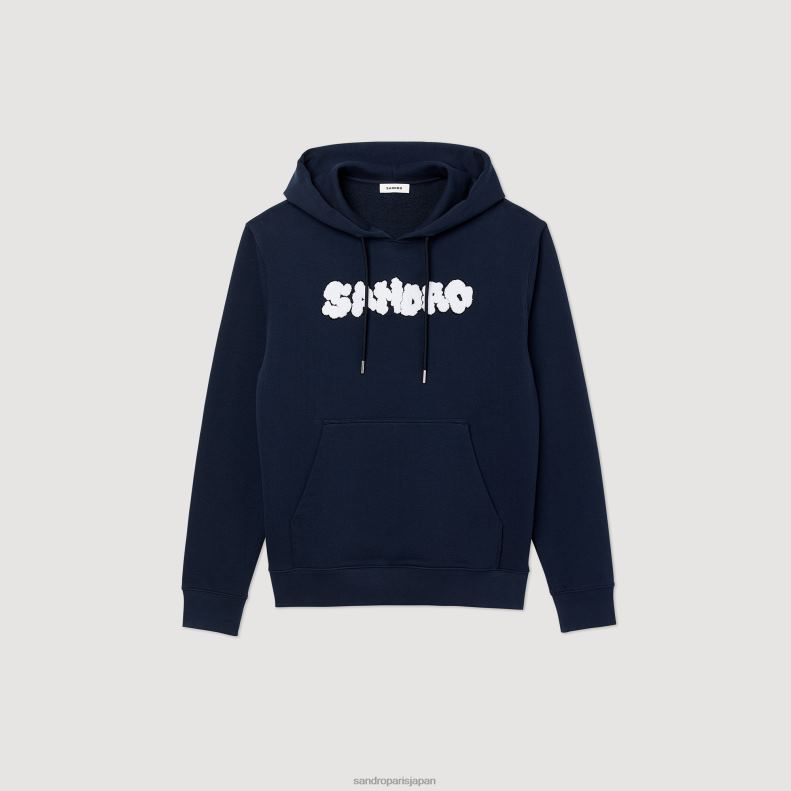 jp Sandro Paris 男性 刺繍入りパーカー ネイビーブルー 20D4B740 衣服