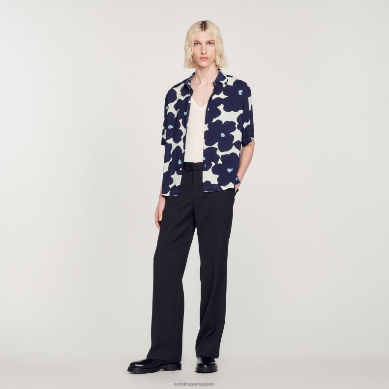 jp Sandro Paris 男性 花柄シャツ ネイビーブルー 20D4B742 衣服