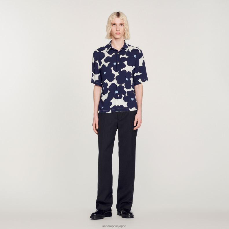 jp Sandro Paris 男性 花柄シャツ ネイビーブルー 20D4B742 衣服