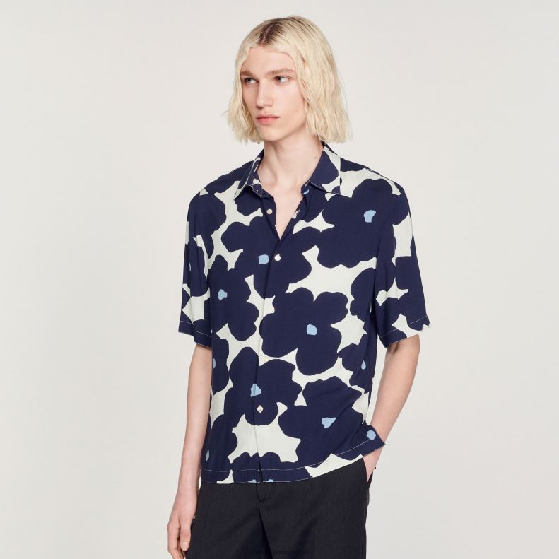 jp Sandro Paris 男性 花柄シャツ ネイビーブルー 20D4B742 衣服
