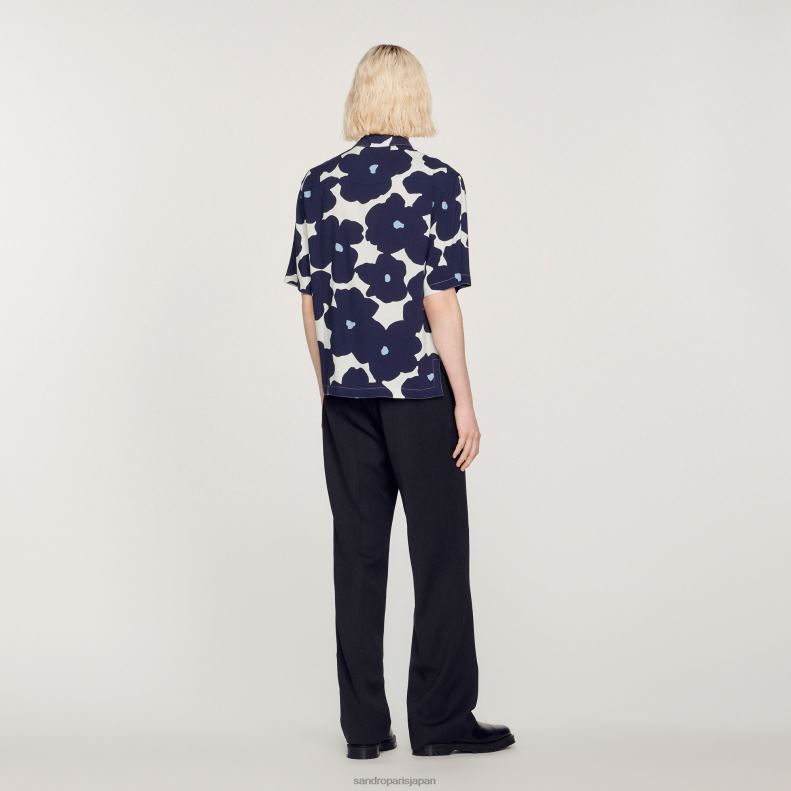 jp Sandro Paris 男性 花柄シャツ ネイビーブルー 20D4B742 衣服