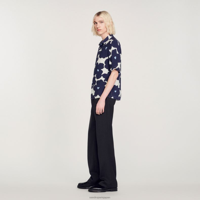 jp Sandro Paris 男性 花柄シャツ ネイビーブルー 20D4B742 衣服