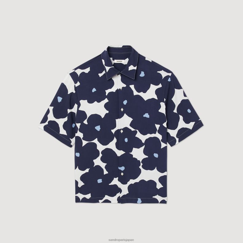 jp Sandro Paris 男性 花柄シャツ ネイビーブルー 20D4B742 衣服