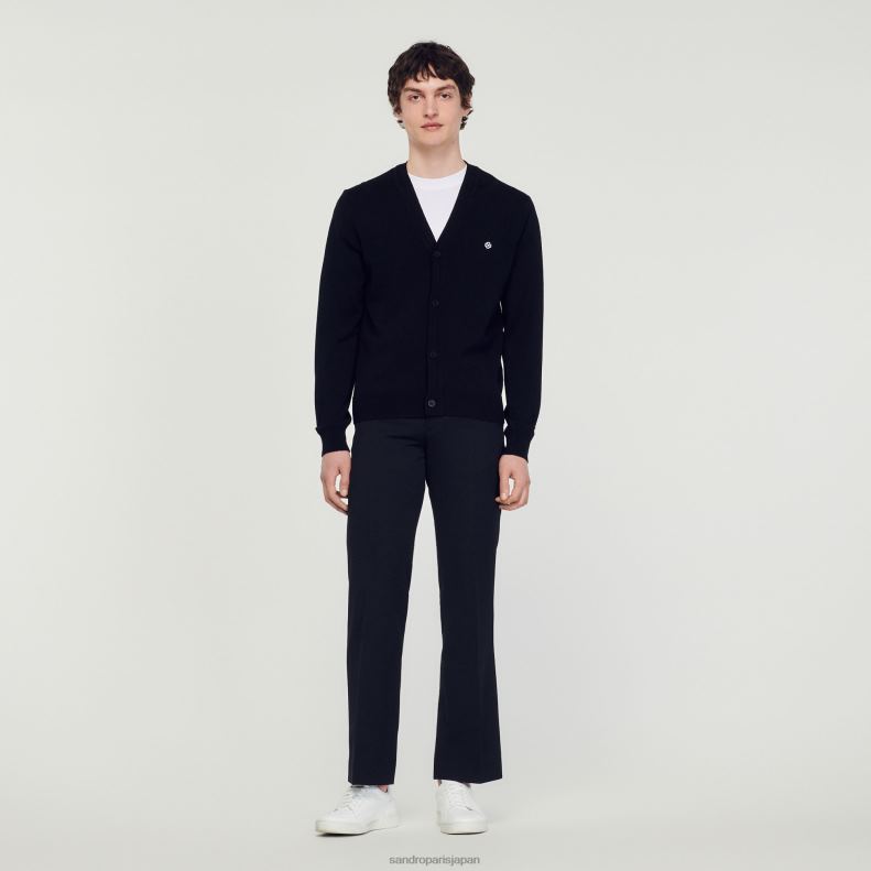 jp Sandro Paris 男性 スクエアクロスパッチ付きカーディガン 黒 20D4B746 衣服