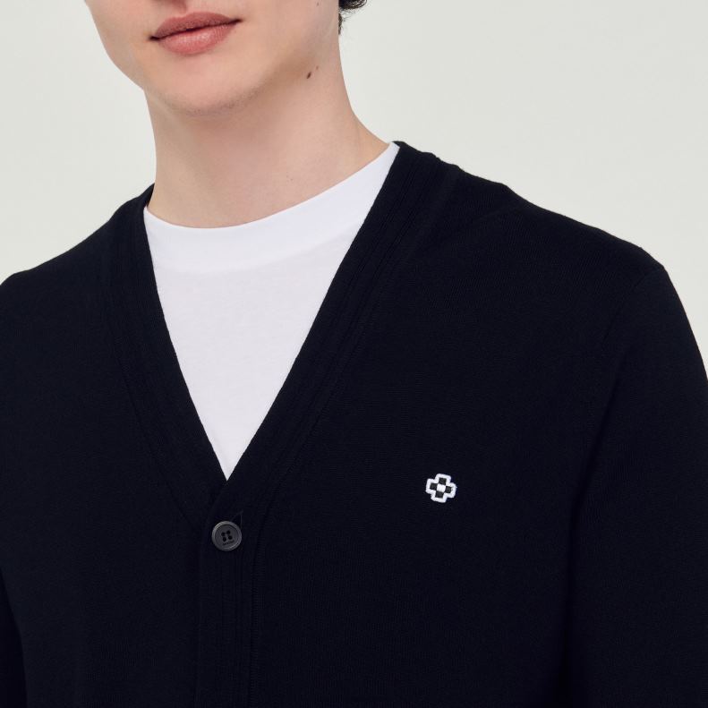 jp Sandro Paris 男性 スクエアクロスパッチ付きカーディガン 黒 20D4B746 衣服