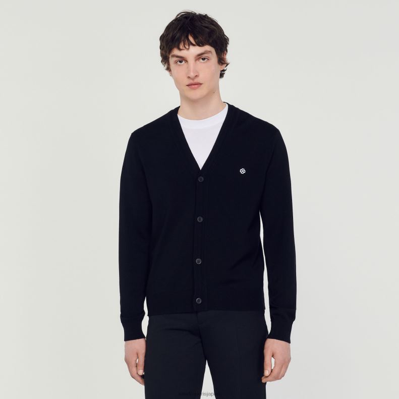jp Sandro Paris 男性 スクエアクロスパッチ付きカーディガン 黒 20D4B746 衣服