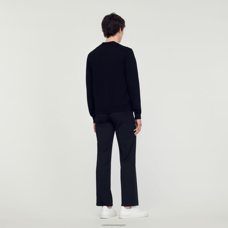 jp Sandro Paris 男性 スクエアクロスパッチ付きカーディガン 黒 20D4B746 衣服