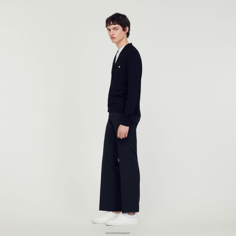 jp Sandro Paris 男性 スクエアクロスパッチ付きカーディガン 黒 20D4B746 衣服