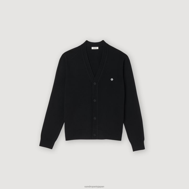 jp Sandro Paris 男性 スクエアクロスパッチ付きカーディガン 黒 20D4B746 衣服