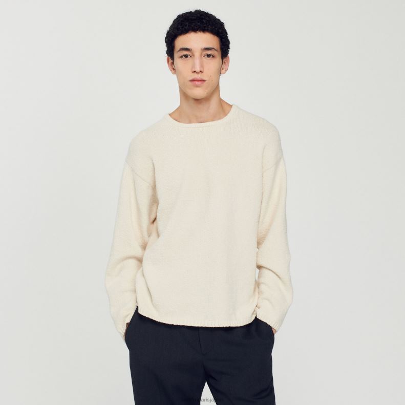 jp Sandro Paris 男性 ブークレニットセーター 生成り 20D4B764 衣服