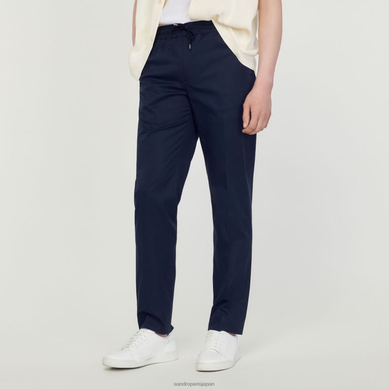 jp Sandro Paris 男性 伸縮性ストレートパンツ ネイビーブルー 20D4B776 衣服