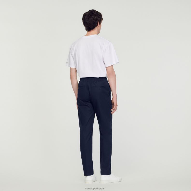 jp Sandro Paris 男性 伸縮性ストレートパンツ ネイビーブルー 20D4B776 衣服