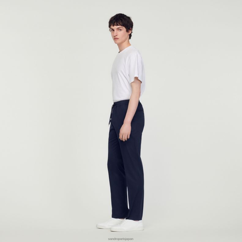 jp Sandro Paris 男性 伸縮性ストレートパンツ ネイビーブルー 20D4B776 衣服