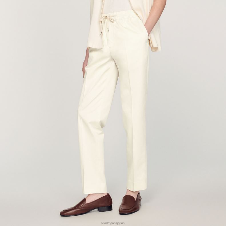 jp Sandro Paris 男性 伸縮性ストレートパンツ 生成り 20D4B777 衣服