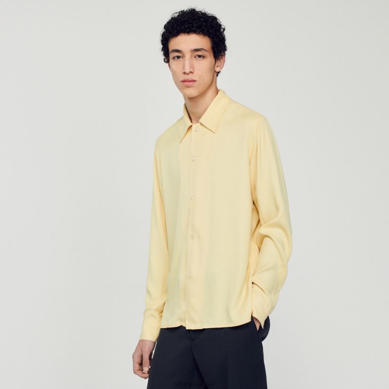 jp Sandro Paris 男性 スプレッドカラーのフワフワシャツ 一色 20D4B780 衣服