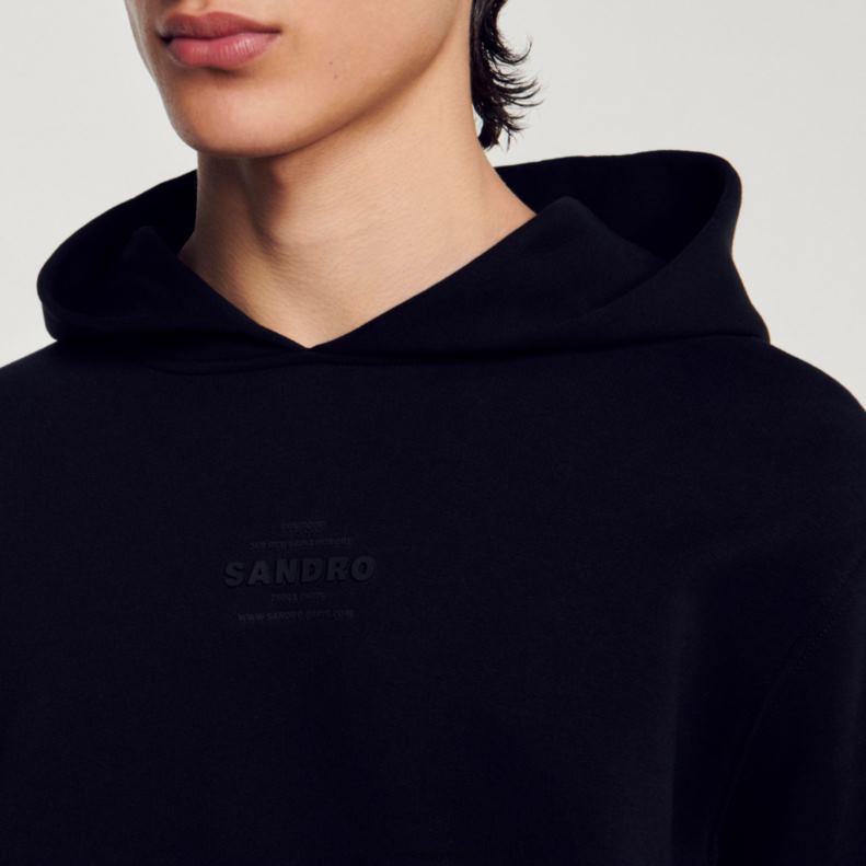 jp Sandro Paris 男性 ラバーロゴ入りフード付きスウェットシャツ 黒 20D4B789 衣服