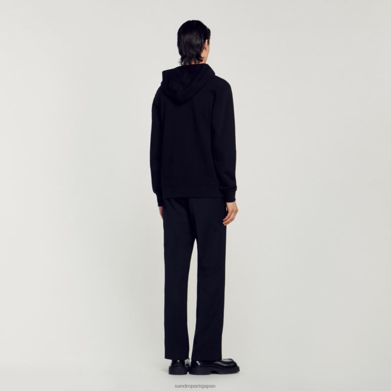 jp Sandro Paris 男性 ラバーロゴ入りフード付きスウェットシャツ 黒 20D4B789 衣服