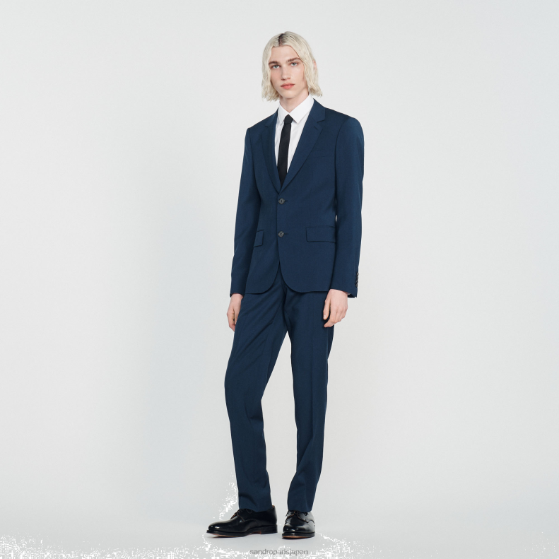 jp Sandro Paris 男性 バージンウールのスーツジャケット 青 20D4B791 衣服