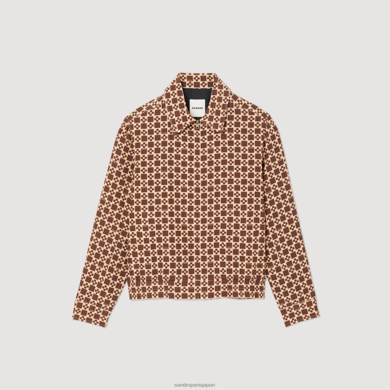 jp Sandro Paris 男性 プリントスクエアクロスジャケット 茶色 20D4B793 衣服