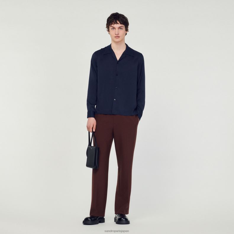 jp Sandro Paris 男性 スプレッドカラーのフワフワシャツ ネイビーブルー 20D4B798 衣服