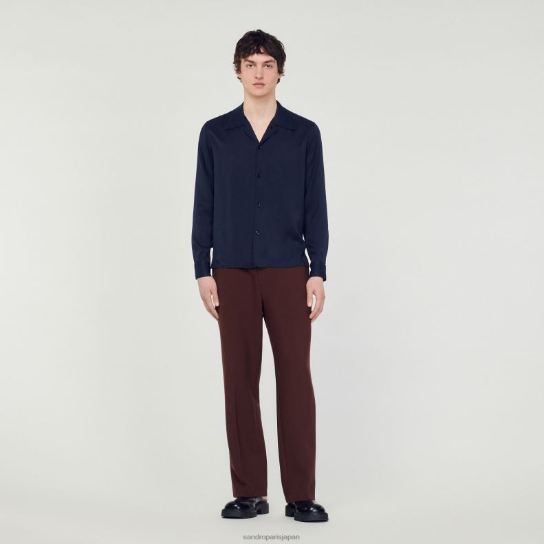 jp Sandro Paris 男性 スプレッドカラーのフワフワシャツ ネイビーブルー 20D4B798 衣服