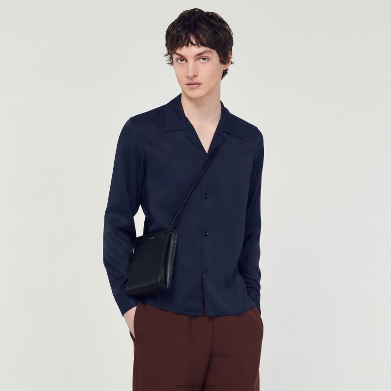 jp Sandro Paris 男性 スプレッドカラーのフワフワシャツ ネイビーブルー 20D4B798 衣服