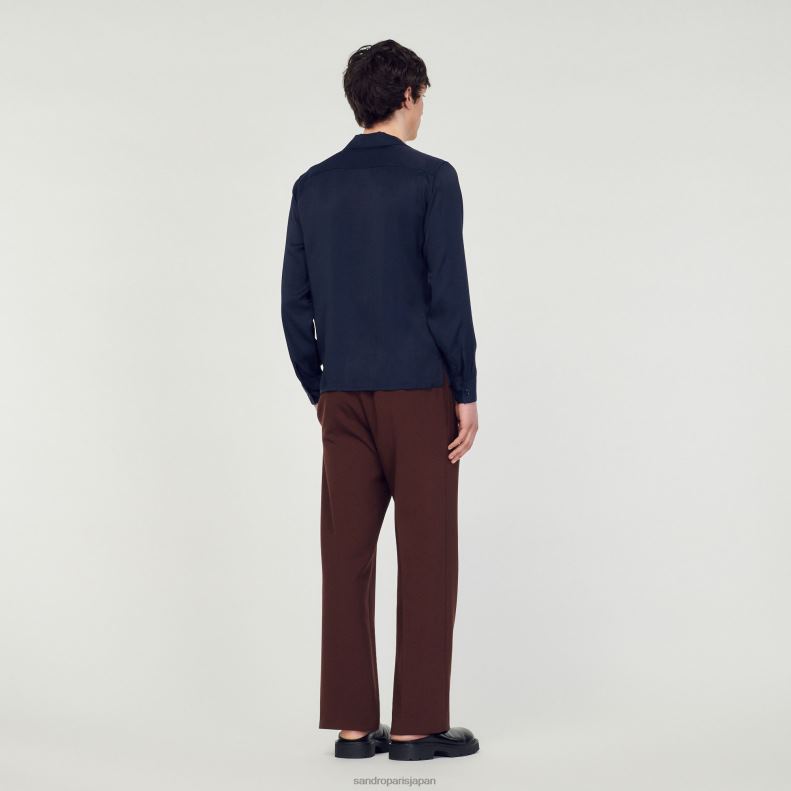 jp Sandro Paris 男性 スプレッドカラーのフワフワシャツ ネイビーブルー 20D4B798 衣服