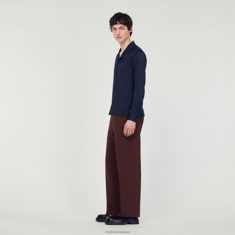 jp Sandro Paris 男性 スプレッドカラーのフワフワシャツ ネイビーブルー 20D4B798 衣服