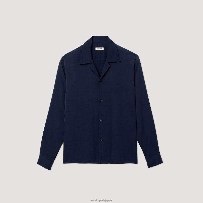 jp Sandro Paris 男性 スプレッドカラーのフワフワシャツ ネイビーブルー 20D4B798 衣服