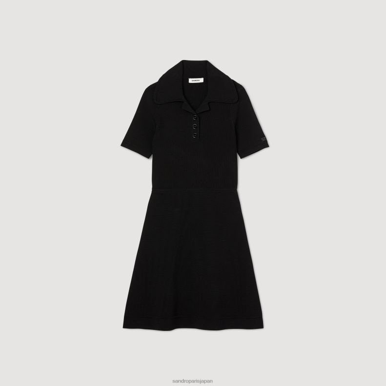 jp Sandro Paris 女性 リブニットドレス 黒 20D4B8 衣服