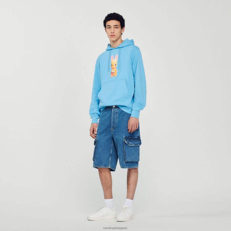 jp Sandro Paris 男性 ウサギプリントパーカー ライトブルー 20D4B800 衣服