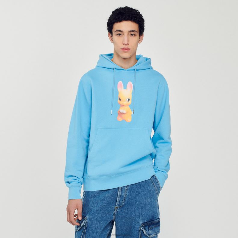 jp Sandro Paris 男性 ウサギプリントパーカー ライトブルー 20D4B800 衣服