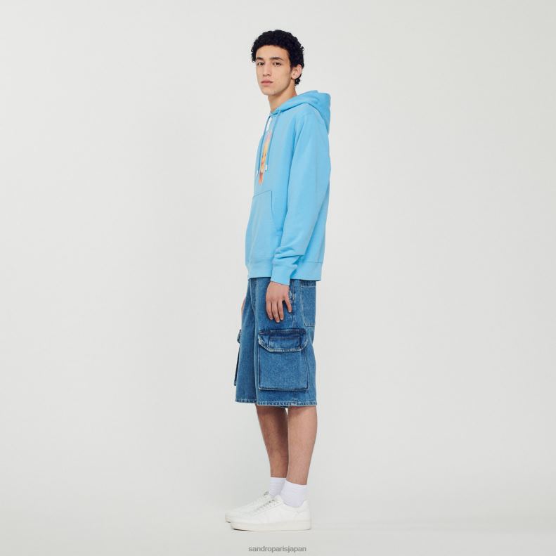 jp Sandro Paris 男性 ウサギプリントパーカー ライトブルー 20D4B800 衣服