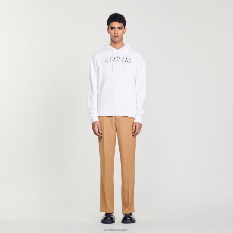 jp Sandro Paris 男性 刺繍入りパーカー 白 20D4B801 衣服