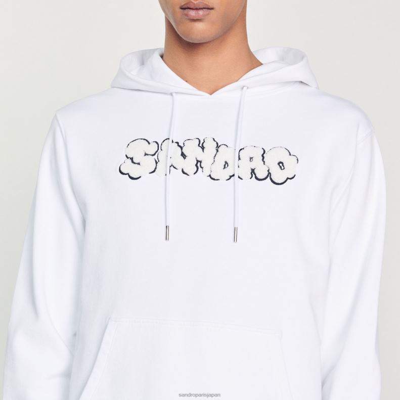 jp Sandro Paris 男性 刺繍入りパーカー 白 20D4B801 衣服