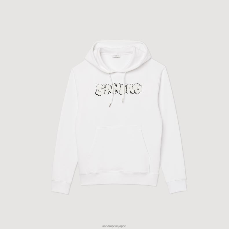 jp Sandro Paris 男性 刺繍入りパーカー 白 20D4B801 衣服